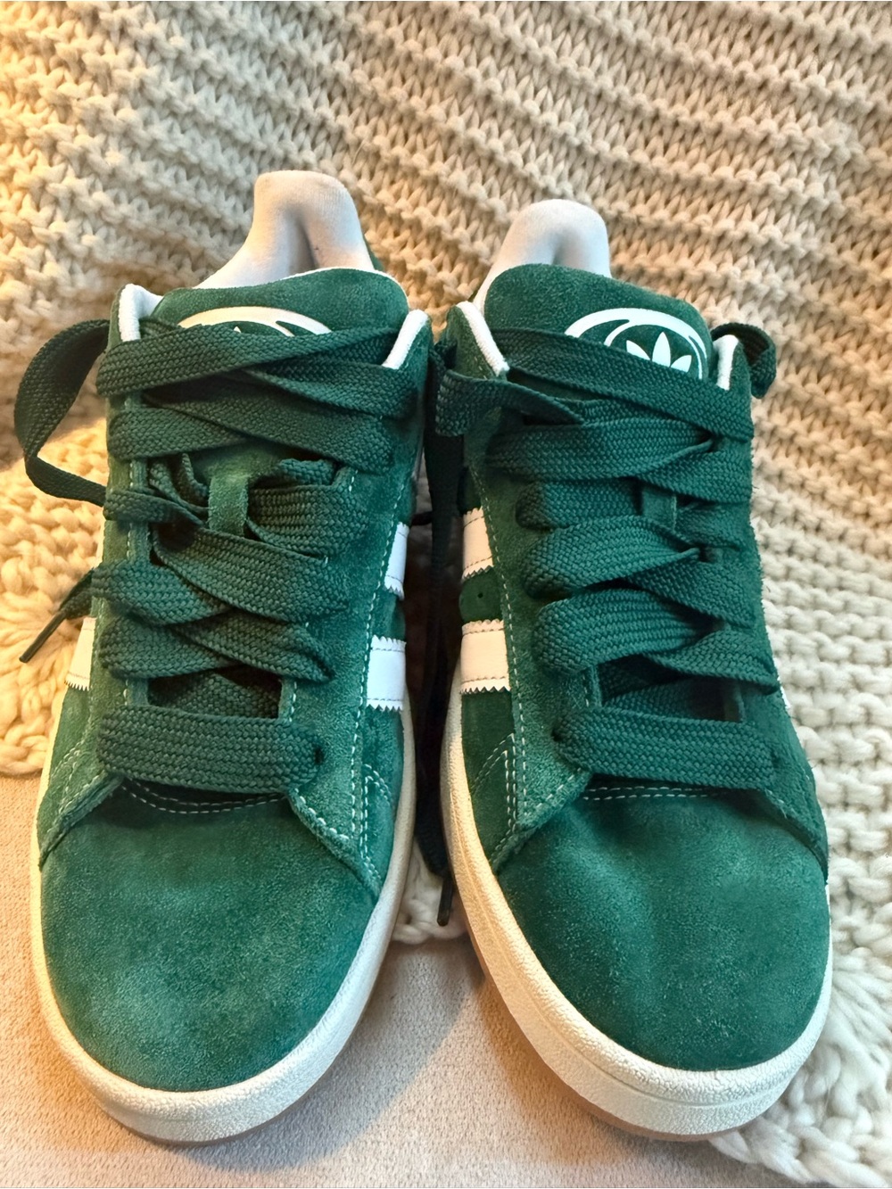 adidas Green Suede Low-Top Sneakers with White Stripes